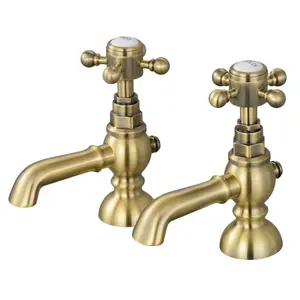 ENKI Camberley Antique Brass Pillar Solid Brass Hot & Cold Basin Taps BT3206