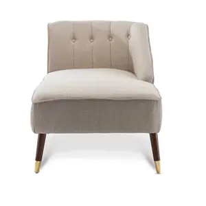 Right Hand Chaise Lounge in Beige Linen Fabric