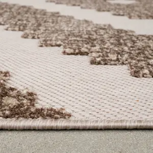 Natural Beige Textured Geometric All-Weather Indoor Outdoor Flatweave Rug 200x290cm