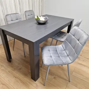 Dining Table and 4 Chairs  Black Dark Grey 4 Grey Velvet Chairs Wood Dining Set Furniture