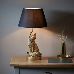 Luminosa Fox Base & Shade Table Lamp Vintage Gold Paint & Black Fabric