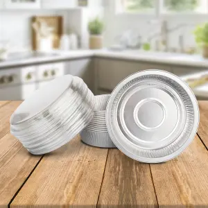 20 Pk Coppice Small Round Aluminium Foil Pie Dish with Plastic Lid for Baking, Serving & Food Storage 15 x 4cm