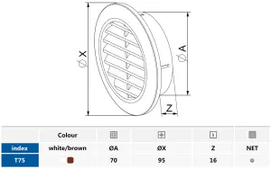 Awenta 80mm Diameter Hole Brown Round Door Air Vent Grille Woodwork Furniture