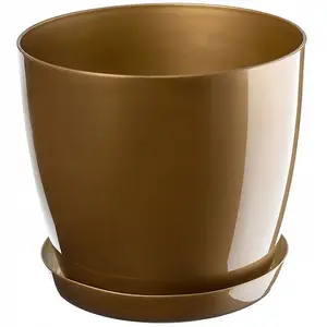 Plant Flower Pot Plastic 20 Colours 9 sizes Gloss Pots Planter Saucer Tray Deco Gold 9.5cm