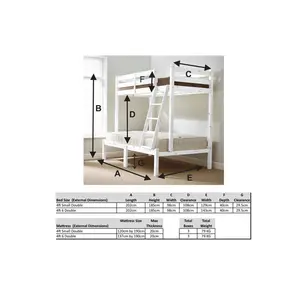 Ava Solid Pine Heavy Duty Triple Sleeper Bunk Bed Small Double (4")