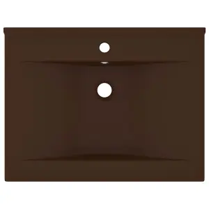 Berkfield Luxury Basin with Faucet Hole Matt Dark Brown 60x46 cm Ceramic