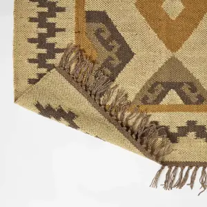 Homescapes Ravar Brown & Gold Kilim Wool Rug 120 x 170 cm