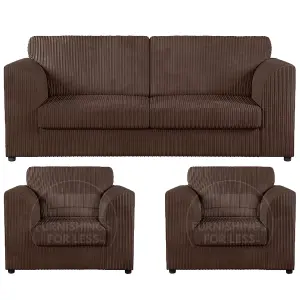 Luxor Jumbo Cord 3 + 1 + 1 Fabric 3 Piece Sofa Suite - Fullback Chocolate