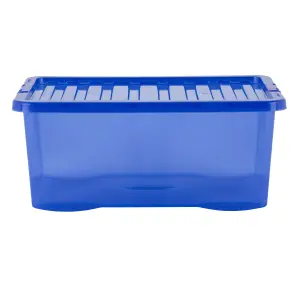 Wham Crystal 5x 45L Plastic Storage Boxes with Lids. Medium Size, Strong . Made in the UK Tint Spectrum Blue