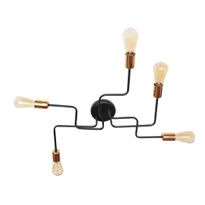 Luminosa Tube Multi Arm Semi Flush Ceiling Light Black, Copper 64cm