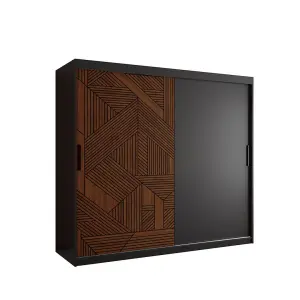 Modern Marsylia Sliding Door Wardrobe W2000mm H2000mm D620mm - Black & Dark Walnut, Sleek Design, Ample Storage