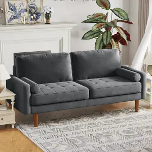 Yohood Velvet Rolled Arm Upholstered 3-Seater Loveseat Grey