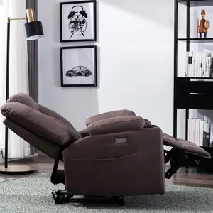 Afton Electric Fabric Auto Recliner Armchair Gaming USB Lounge Sofa Chair Brown