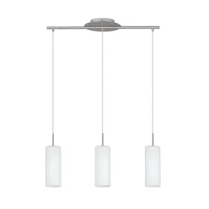 EGLO TROY 3 Satin Nickel And White Glass And 3 Light Ceiling Pendant, (D) 10.5cm