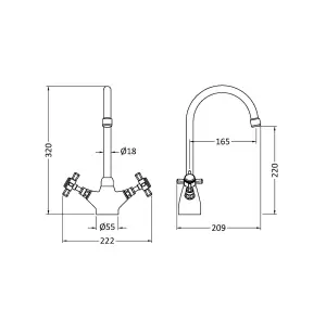 Fireclay Kitchen Bundle - Single Bowl Butler Sink, Waste & Mono Crosshead Tap, 795mm - Brushed Brass - Balterley