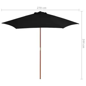 Berkfield Outdoor Parasol with Wooden Pole Black 270 cm