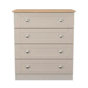 Sussex Ready assembled Beige & oak 4 Drawer Chest (H)882mm (W)765mm (D)415mm