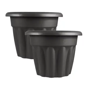 simpa 2PC Graphite Vista Round Plastic Planters 33cm (Dia)