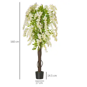 HOMCOM Artificial Realistic White Wisteria Tree Faux Plant for Indoor Décor