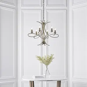 Luminosa Penn 6 Light Multi Arm Ceiling Pendant Chandelier Brushed brass effect plate, E14