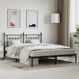 Berkfield Metal Bed Frame with Headboard Black 160x200 cm