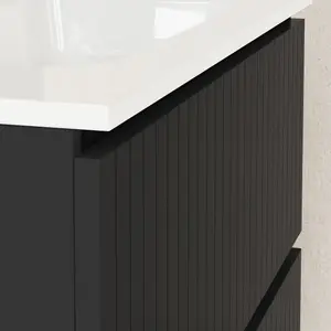 Banyetti Linea Matt Black Ribbed Double Drawer Wall Hung Vanity Unit 800mm x 390mm