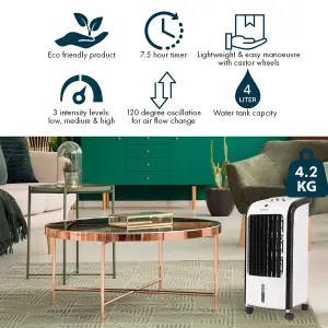 Portable 3-in-1 Evaporative Air Cooler & Humidifier - 3 Speed Settings with 4L Water Tank