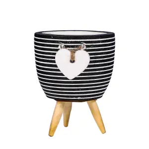 Striped Planter Decoration 90mm x 120mm -Black/Brown/Grey