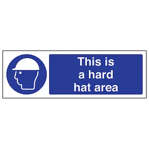 HARD HAT AREA PPE Protection Sign - Rigid Plastic - 450x150mm (x3)