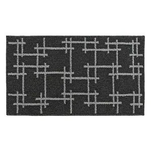 JVL Vector Machine Washable Latex Backed Doormat, 40x70cm, Black