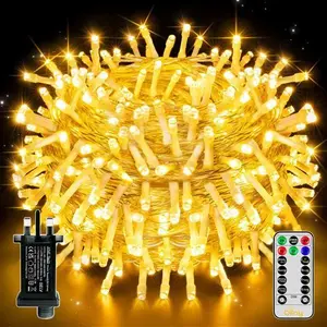 Ollny Christmas Tree Lights, 20m 200 LED Outdoor Fairy Light Mains Powered, Waterproof Warm White String Light With Plug/Remote/8 Modes/Timer,