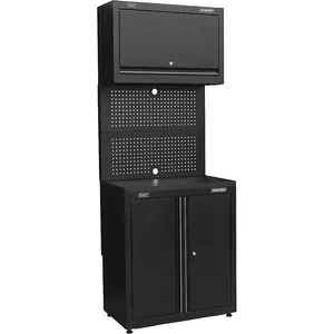 Versatile Modular Base and Wall Cabinet with Magnetic Door Latches and Pegboard Storage