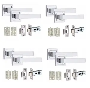 4 Set Delta Design Door HandlesInternal Sets With Latch and BB HInges Square Rose Polished Chrome Finish