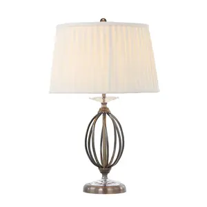 Table Lamp Ivory Shade Cut Glass Droplets Metal Base Aged Brass LED E27 60W