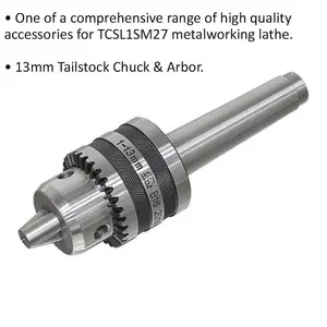 Premium 13mm Tailstock Chuck & Arbor for ys08834 6 Speed Metalworking Lathe