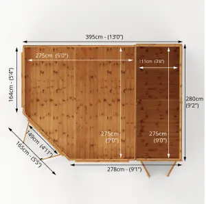 Mercia 13x9 ft with Double door & 4 windows Pent Wooden Summer house (H)2146mm x (W)4057mm