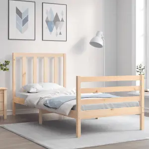 Berkfield Bed Frame with Headboard Small Single Solid Wood