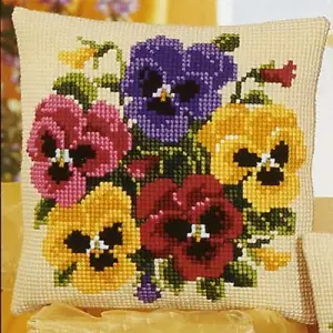 CUSHION PANSY POSY - Cross Stitch Kit: Cushion: Pansy Posy - Vervaco