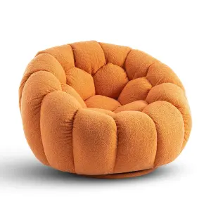 Teddy Boucle Fabric Swivel Accent Chair in Orange