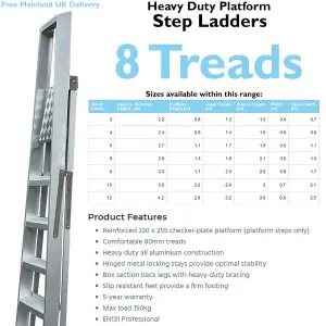 1.7m Aluminium Platform Step Ladders 8 Tread 3.3m Work Height HEAVY DUTY Steps