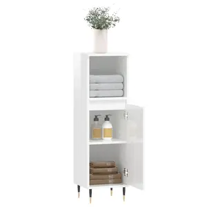 Berkfield Bathroom Cabinet High Gloss White 30x30x100 cm Engineered Wood