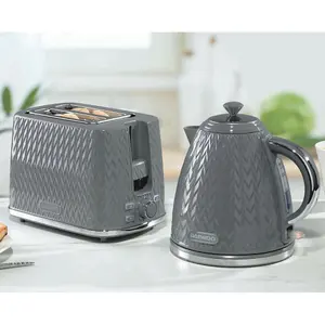 DAEWOO Argyle SDA1871GE Retro Set Kettle and Toaster Matching Bundle 2 Slice Browning Control Easy Clean 1.7L Jug Auto Off Grey