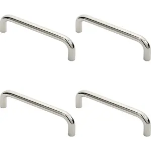 4x Round D Bar Pull Handle 244 x 19mm 225mm Fixing Centres Bright Steel