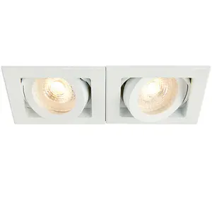 Double Twin Square Adjustable Head Ceiling Spotlight White GU10 Box Downlight