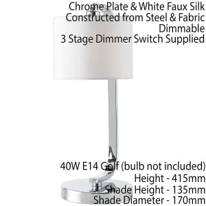 Touch Dimmable Table Lamp Chrome & White Fabric Shade Modern Bedside Desk Light