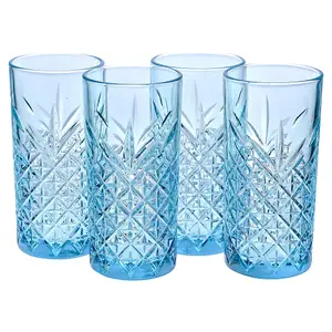 URBNLIVING 450ml 8 Pcs Whisky Scotch Vodka Tumbler Blue Glassware Sets