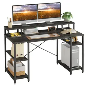 Kinslee 55inch Computer Desk, Office Work Desk with Monitor Stand Charcoal