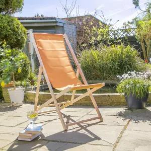 Harbour Housewares - Folding Wooden Garden Deck Chair - Orange