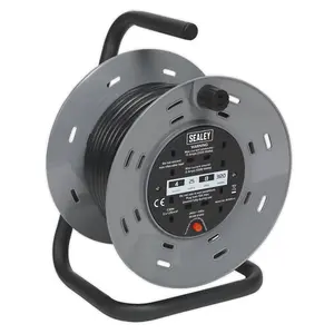 Sealey 25m Cable Reel Extension With Thermal Trip 4 x 230V Sockets 3-Pin BCR25