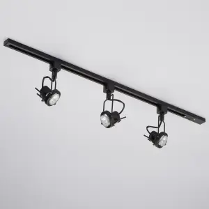 Litecraft Greenwich Black 3 Head 1m Straight Kitchen Ceiling Light with LED Bulbs